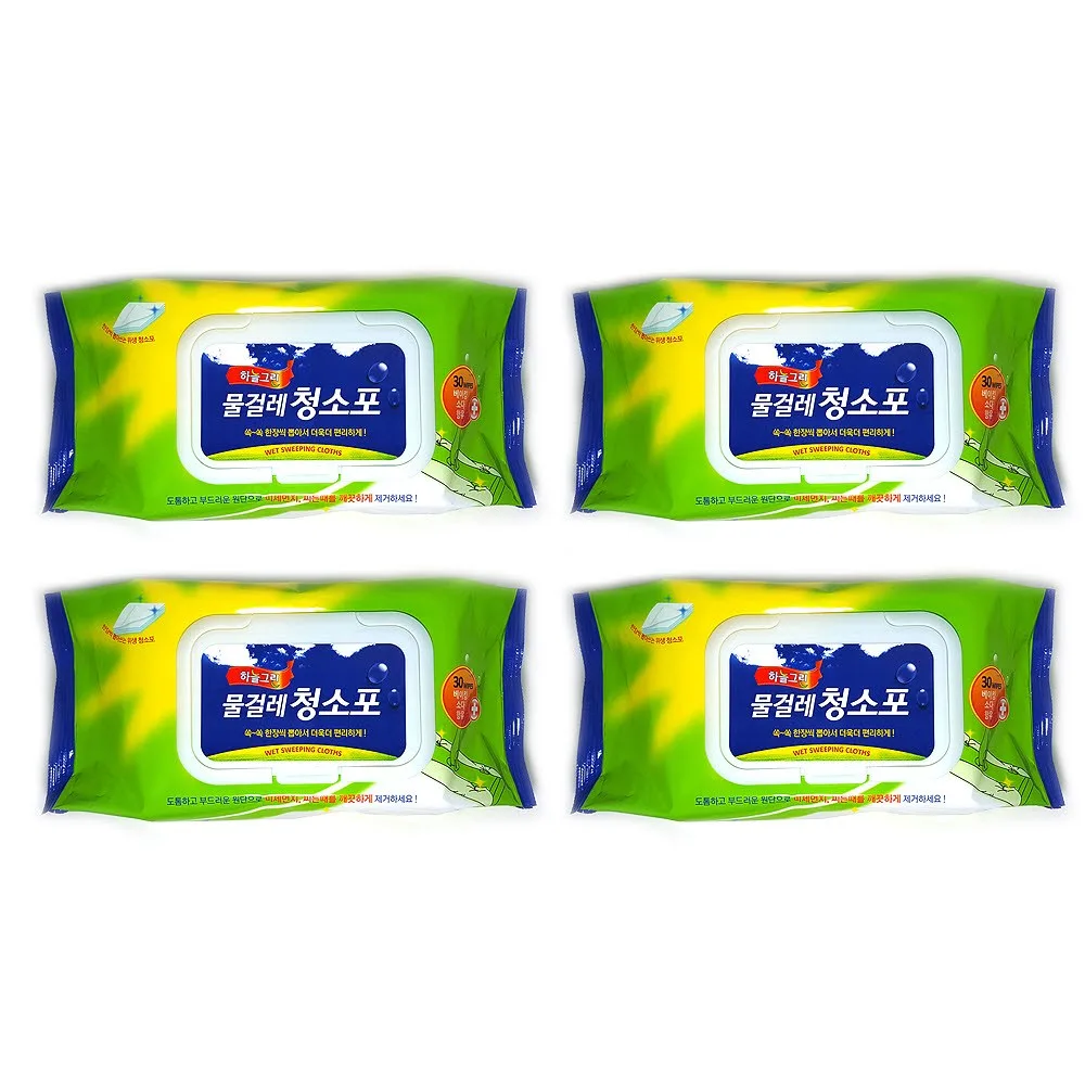하늘그린 물걸레청소포 (30cmX20cm) 30매X4개 +청소솔 증정 베이킹소다 화학성분을최소화 막대걸레, 4개